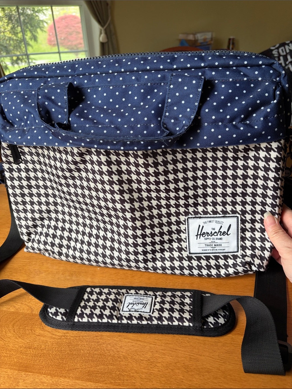 Herschel Supply Company Houndstooth Messenger Bag in Navy/Black & White